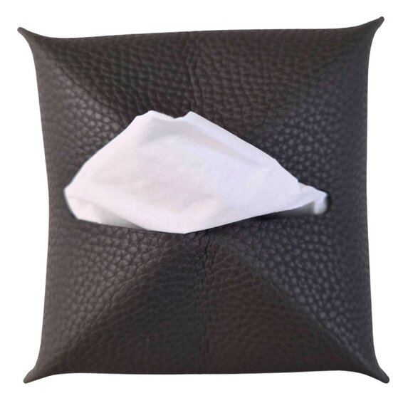 Tissue Box Cover Holder Square Cube Cover Faux PU Leather Dark Gray NEW NWT - Picture 3 of 5